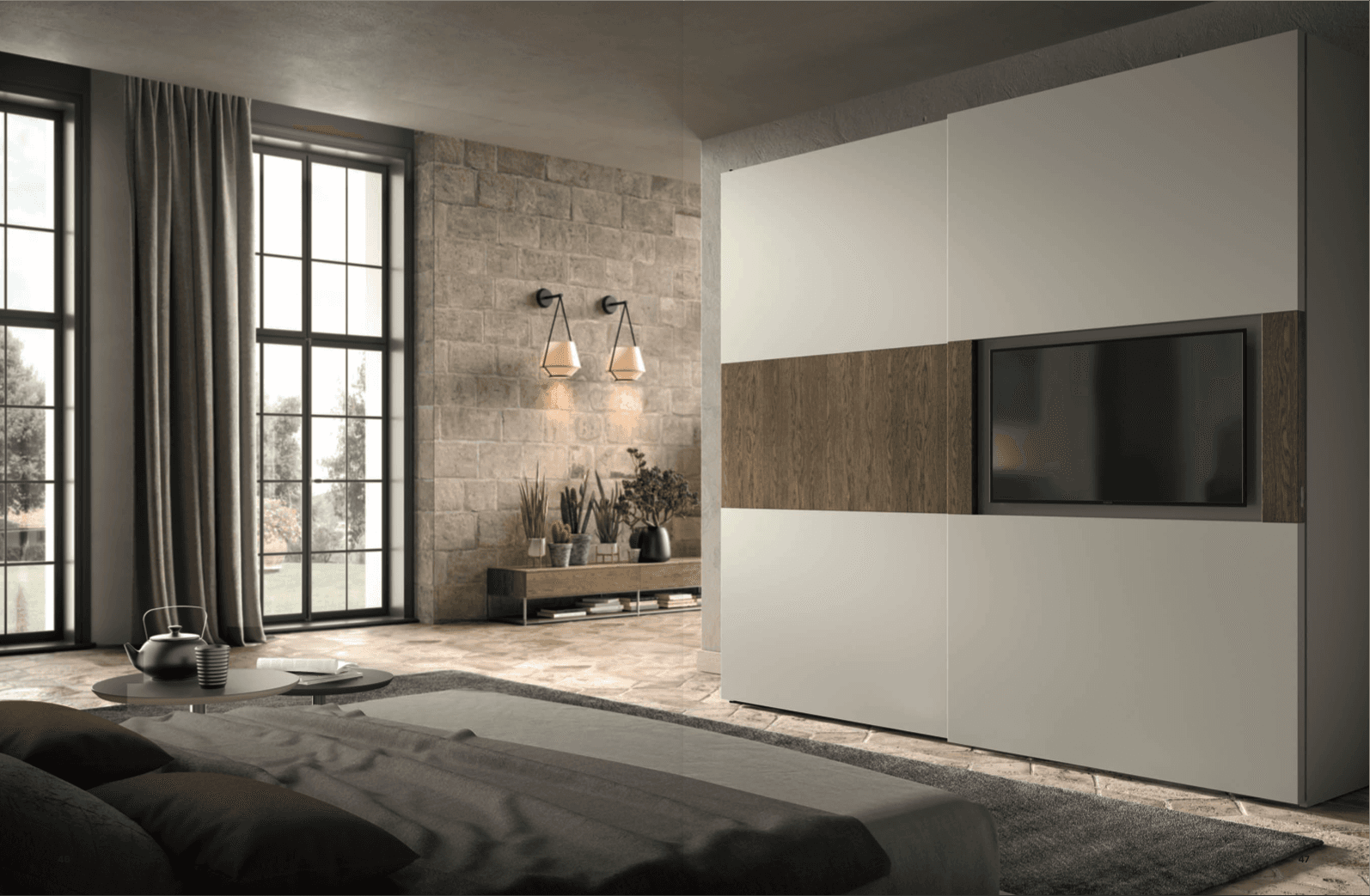 Armadio scorrevole bianco legno con TV integrata — NottiAmo Piacenza