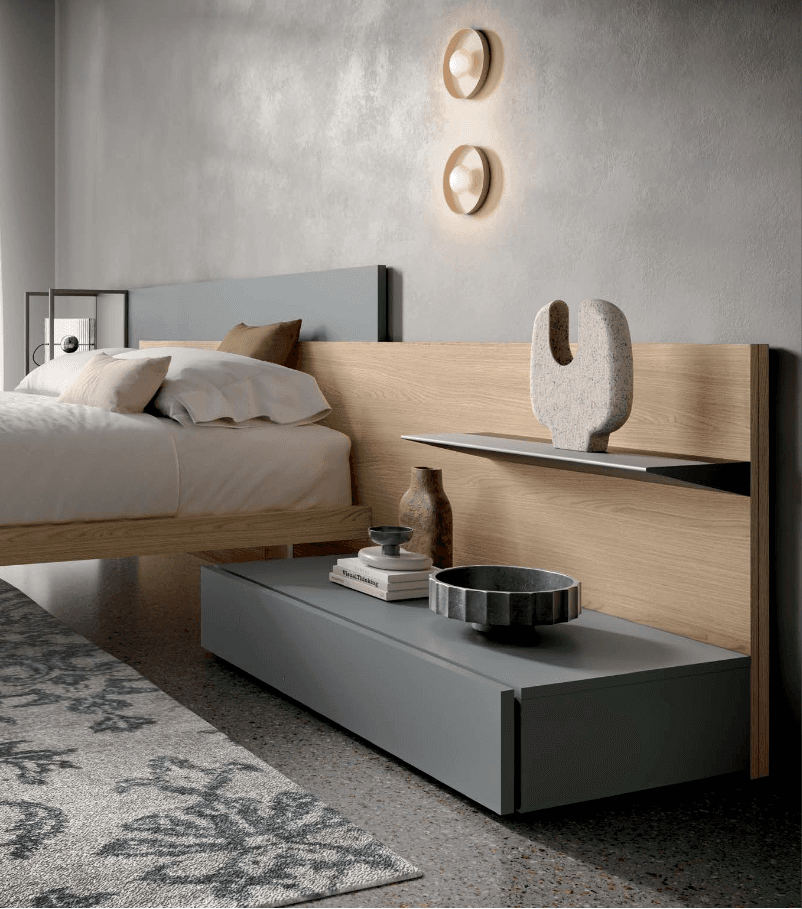Testiera letto legno con comodino integrato verde — NottiAmo Piacenza
